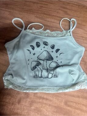 ROMWE Mint Lace-Trim Ribbed Cami